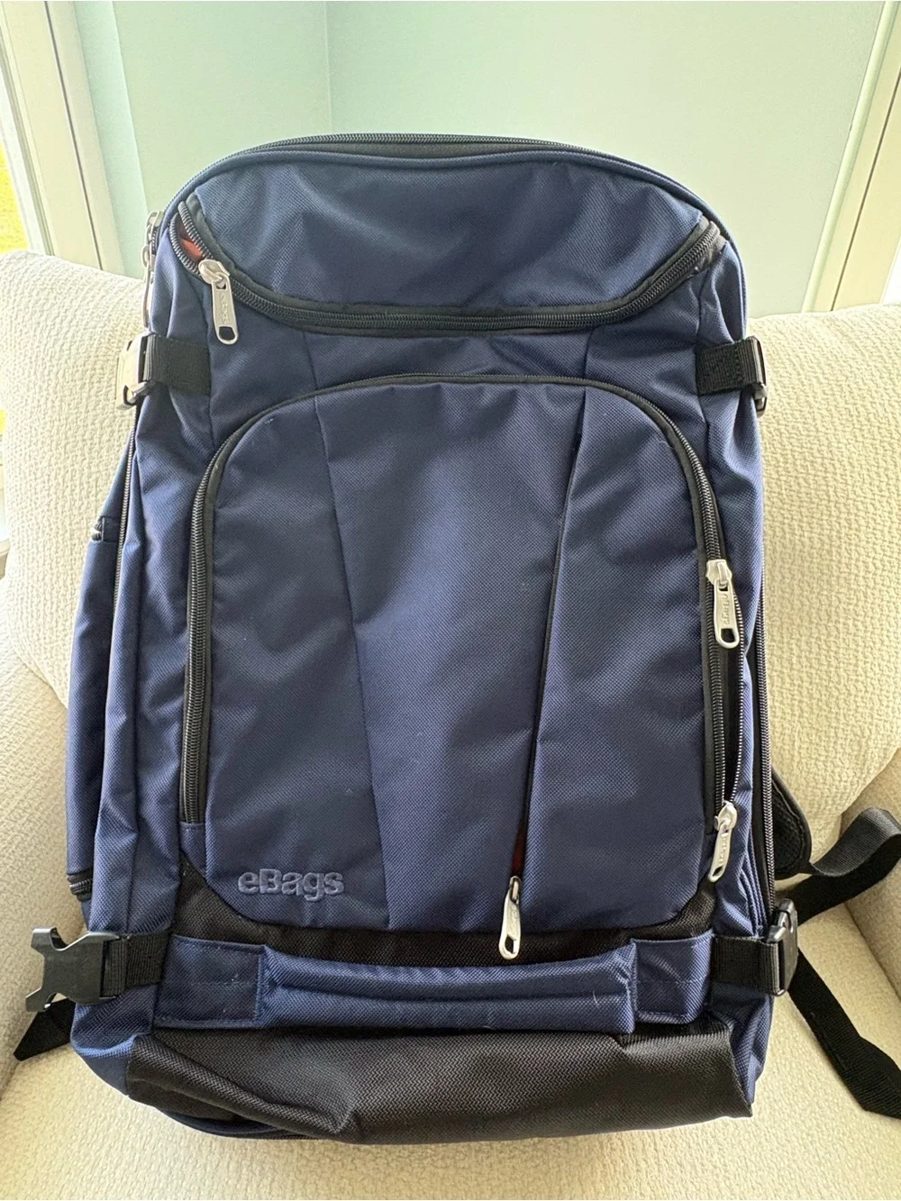 eBags Mother Lode Carry-On Travel Backpack Navy Blue Full Size